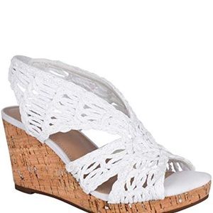 Beautiful white raffia wedge heels-never worn